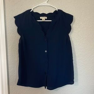 Monteau Scalloped Navy Blouse